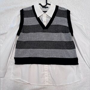 Adrianna Papell Black and White Striped Top